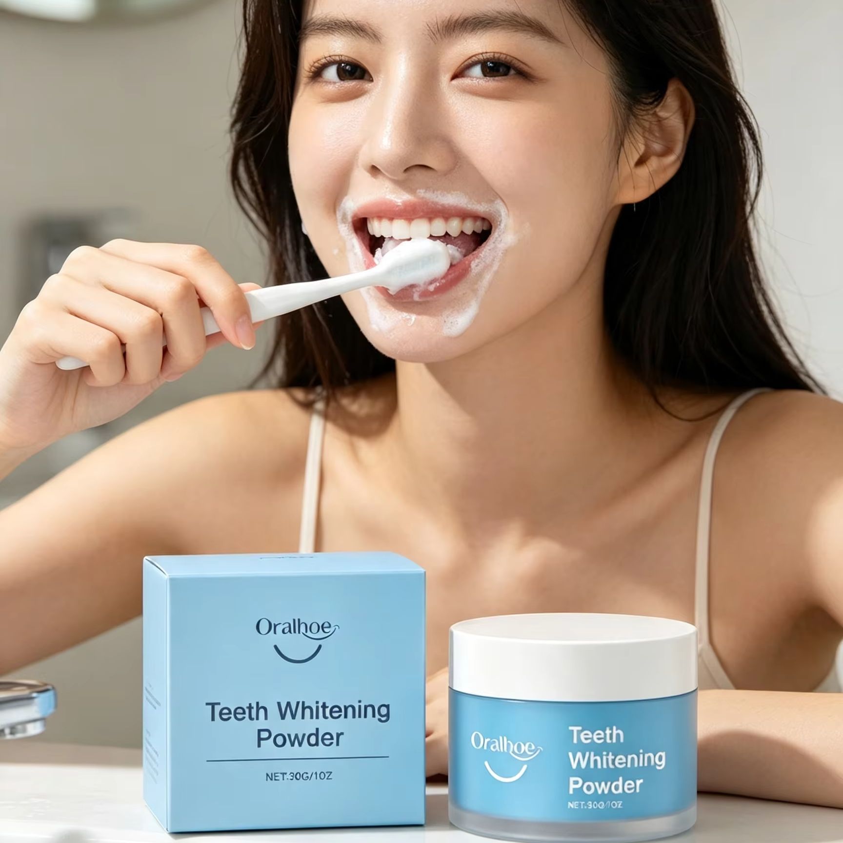 Teeth Whitening Results - Oralhoe Tooth Powder for Brushing Teeth